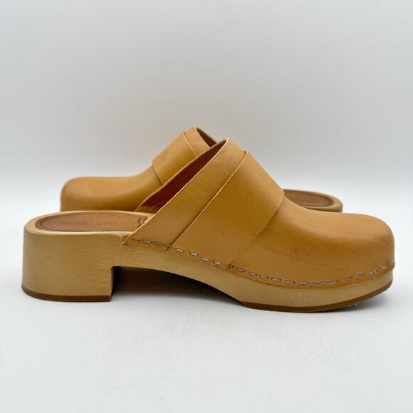 Swedish Hasbeens Womens Slejf Clog EU 37 US 7 Brown Leather Wood Sole NWOB - Picture 3 of 11